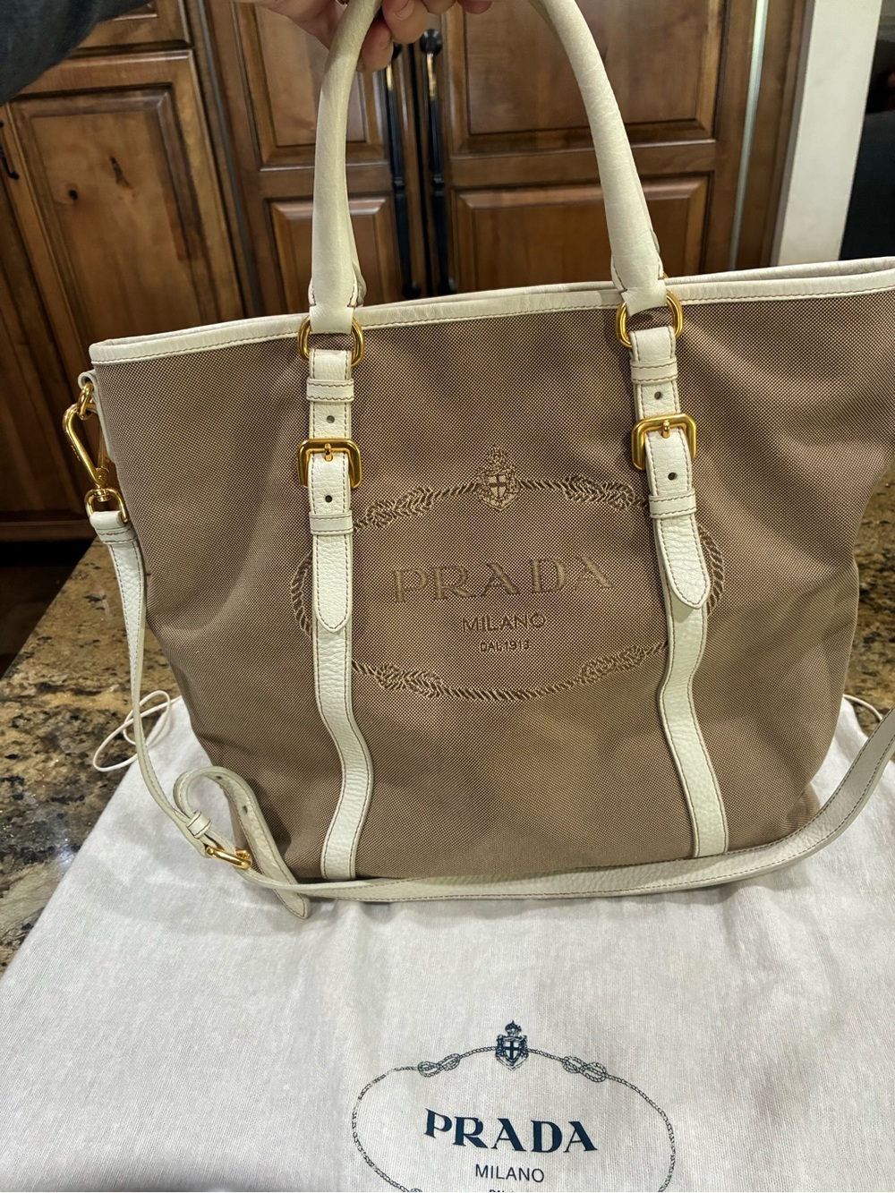 Prada Jaquard two way tote cordo talco AUTHENTIC